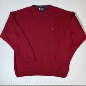 Vintage Chaps Ralph Lauren Hand Framed Sweater LG Red Herringbone 90's Heavy